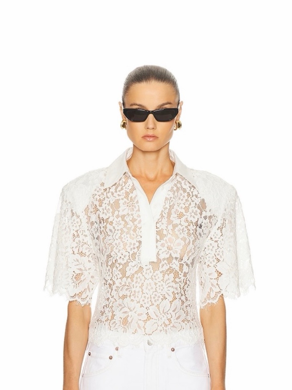 Helsa the lace shirt with shoulder pad white size XXS.